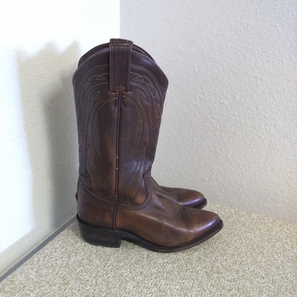 Frye Brown Embroidered Leather Boots